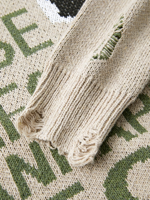 Herren-Pullover mit Buchstaben-Print und zerrissenem Design-4