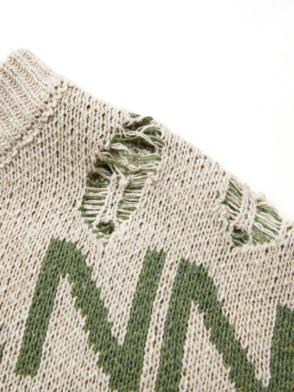 Herren-Pullover mit Buchstaben-Print und zerrissenem Design-5