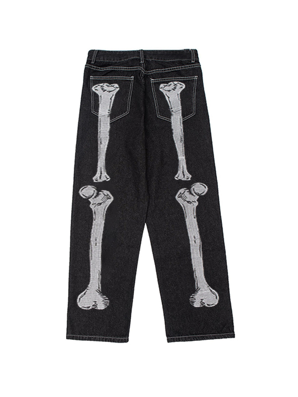 Lose Herrenjeans mit Skelettmuster und Nahtdetail-2