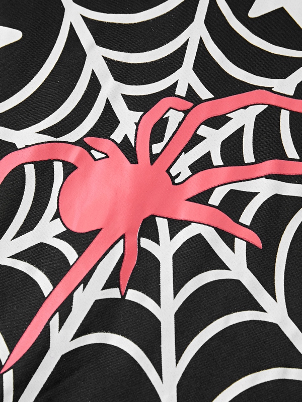 Hip Pop Letter Spider Web Print Übergroßer Kapuzenpullover für Herren-2