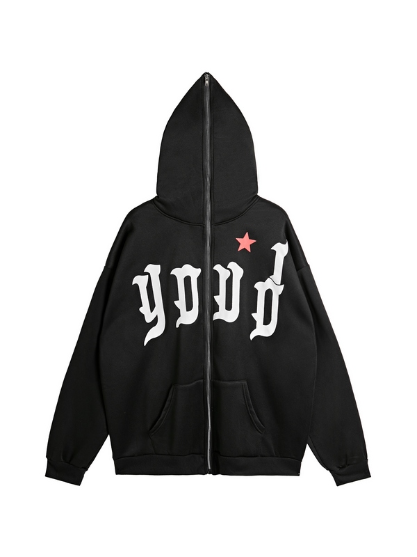 Hip Pop Letter Spider Web Print Übergroßer Kapuzenpullover für Herren-1