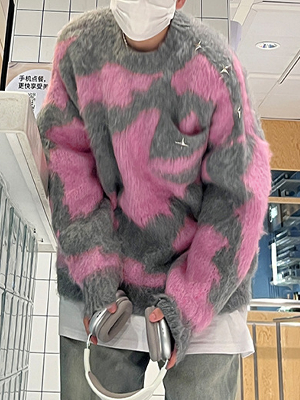 Herrenpullover mit unregelmäßigem Farbblock-Splice-Jacquardmuster-1