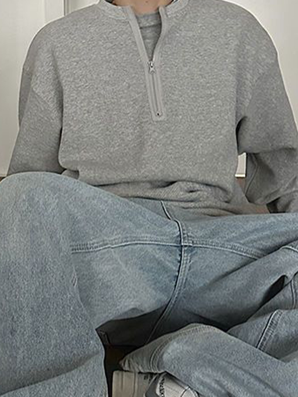 Einfarbiges Herren-Sweatshirt mit Reißverschluss-3