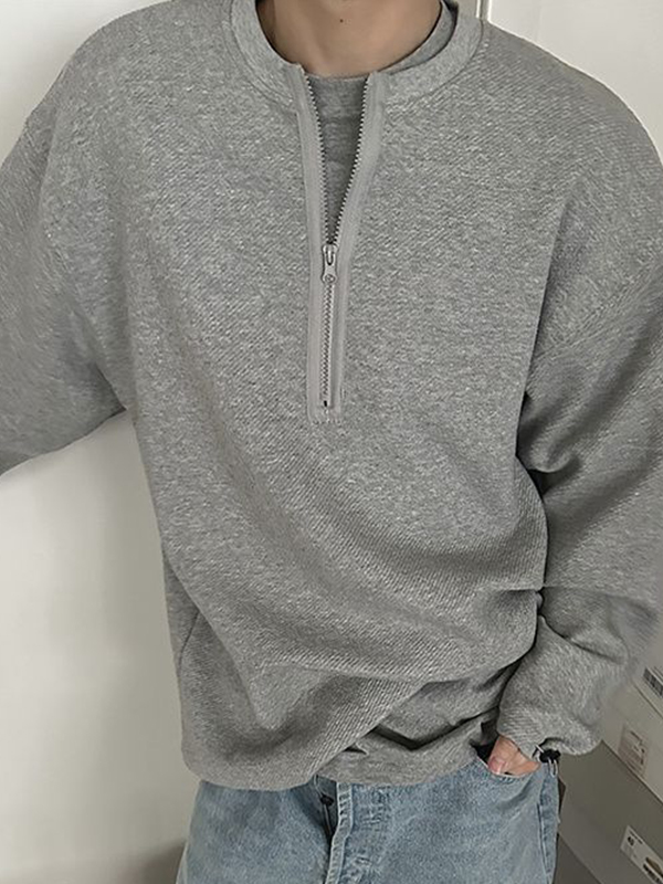 Einfarbiges Herren-Sweatshirt mit Reißverschluss-1