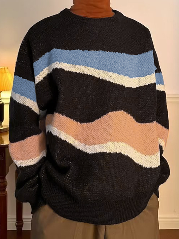 Herren-Baggy-Pullover aus Jacquard in Kontrastfarbe-1