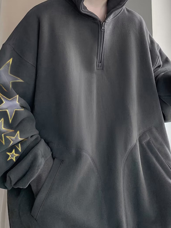 Übergroßer Kapuzenpullover für Herren mit Sternenmuster und Reißverschluss-2