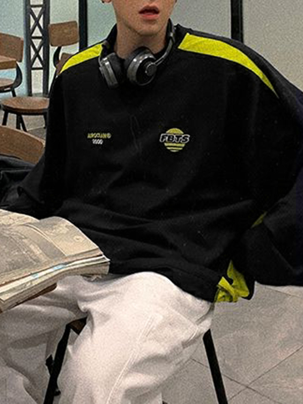 Herren-Sweatshirt mit Splice-Print in Kontrastfarbe-3