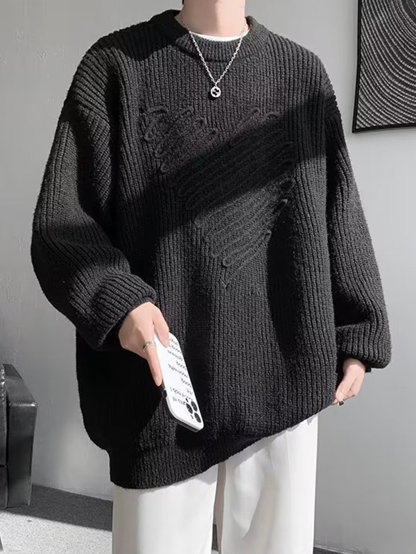 Herrenpullover mit dreidimensionalem Herzdekor und Rundhalsausschnitt-2