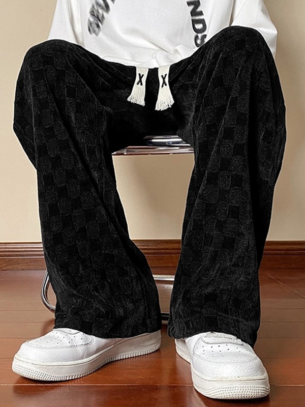 Herren-Hose aus Cord mit Schachbrettmuster und Kordelzug und weitem Bein-3