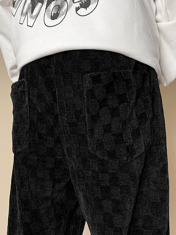Herren-Hose aus Cord mit Schachbrettmuster und Kordelzug und weitem Bein-2