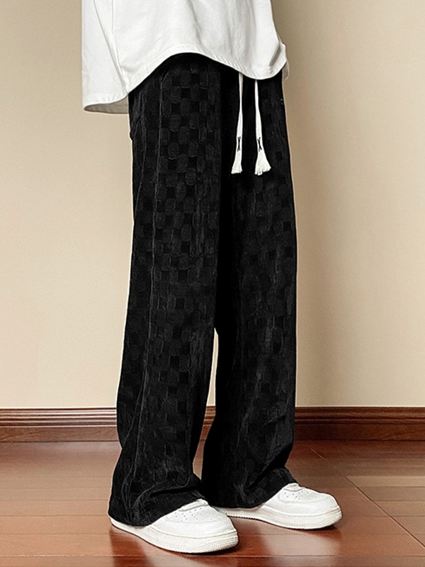 Herren-Hose aus Cord mit Schachbrettmuster und Kordelzug und weitem Bein-4