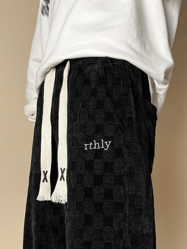 Herren-Hose aus Cord mit Schachbrettmuster und Kordelzug und weitem Bein-1