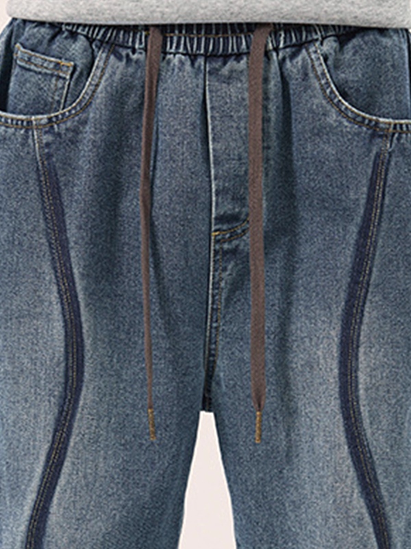 Lockere Vintage-Jeans für Herren mit Ziernähten und Kordelzug-5