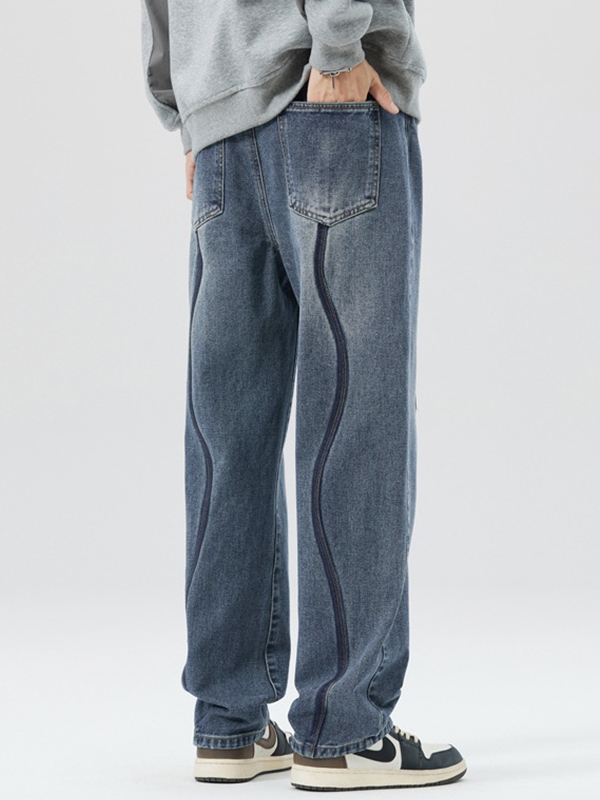 Lockere Vintage-Jeans für Herren mit Ziernähten und Kordelzug-2