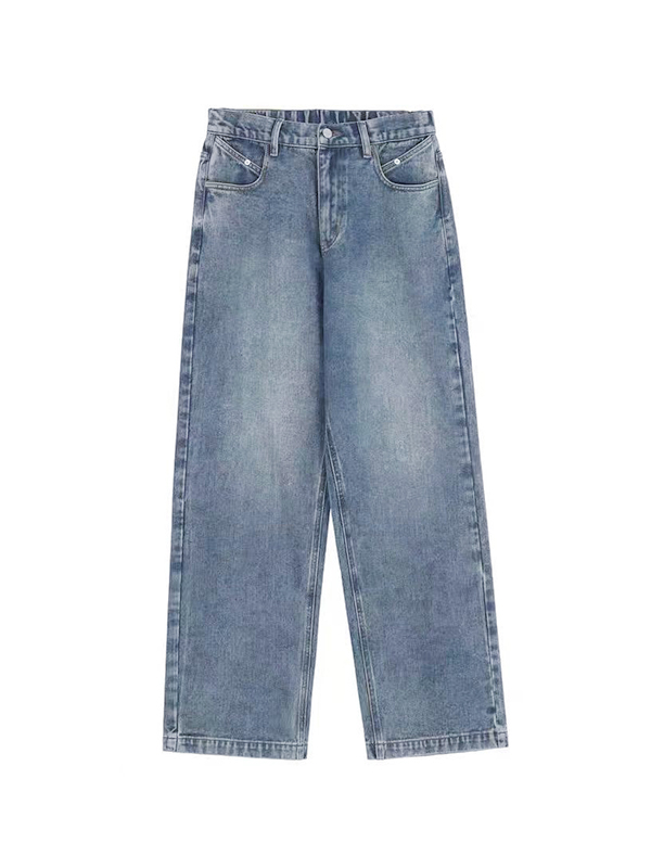 Vintage Blaue Boyfriendjeans mit weitem Bein-3
