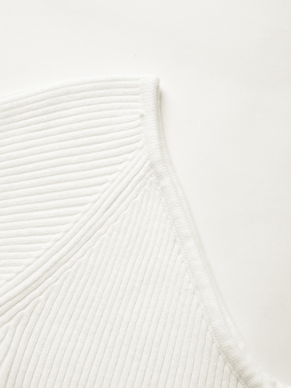 Einfarbiges, geripptes A-Linien-Strick-Minikleid mit V-Ausschnitt-5