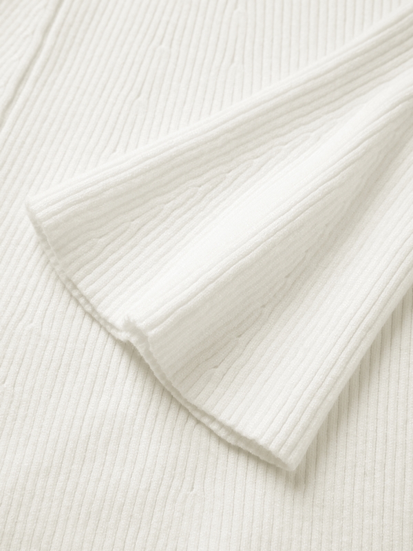 Einfarbiges, geripptes A-Linien-Strick-Minikleid mit V-Ausschnitt-7