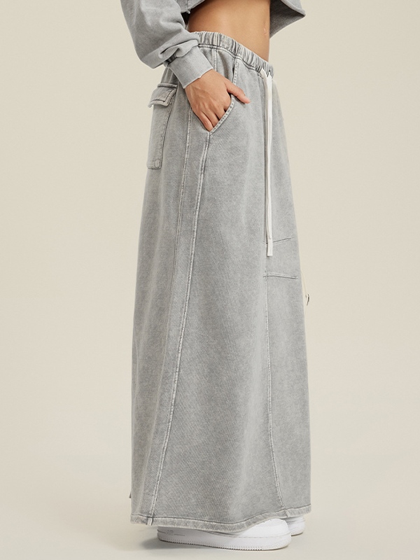 Baggy-Maxirock mit ausgewaschenem Rückenschlitz-1