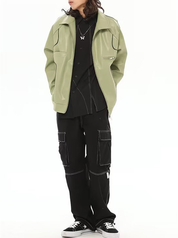 Kunstlederjacke mit Reißverschluss und Paspeldetail-2