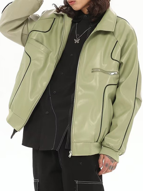 Kunstlederjacke mit Reißverschluss und Paspeldetail-1