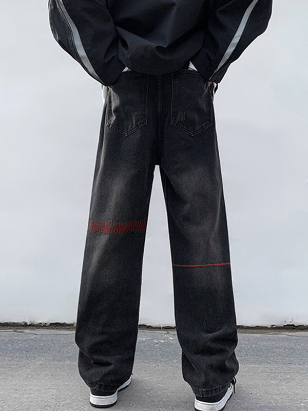 Genähte Distressed-Jeans mit geradem Bein für Herren-1