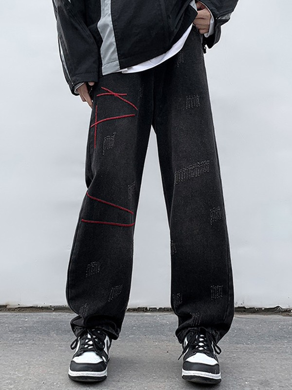 Genähte Distressed-Jeans mit geradem Bein für Herren-2