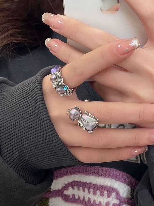 Vintage Unregelmäßige Kunstperlen-Manschettenring-1