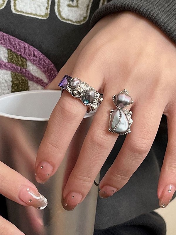 Vintage Unregelmäßige Kunstperlen-Manschettenring-5