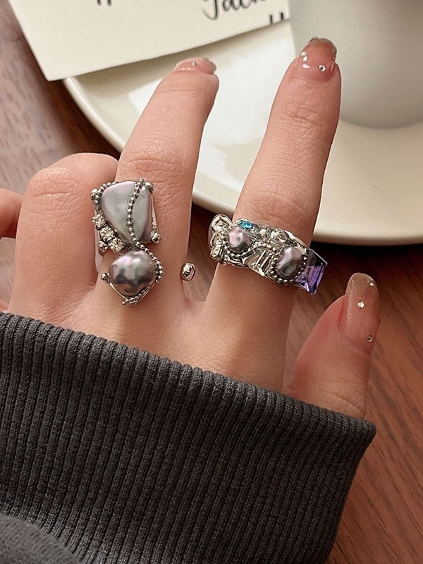 Vintage Unregelmäßige Kunstperlen-Manschettenring-2