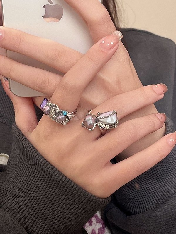 Vintage Unregelmäßige Kunstperlen-Manschettenring-3