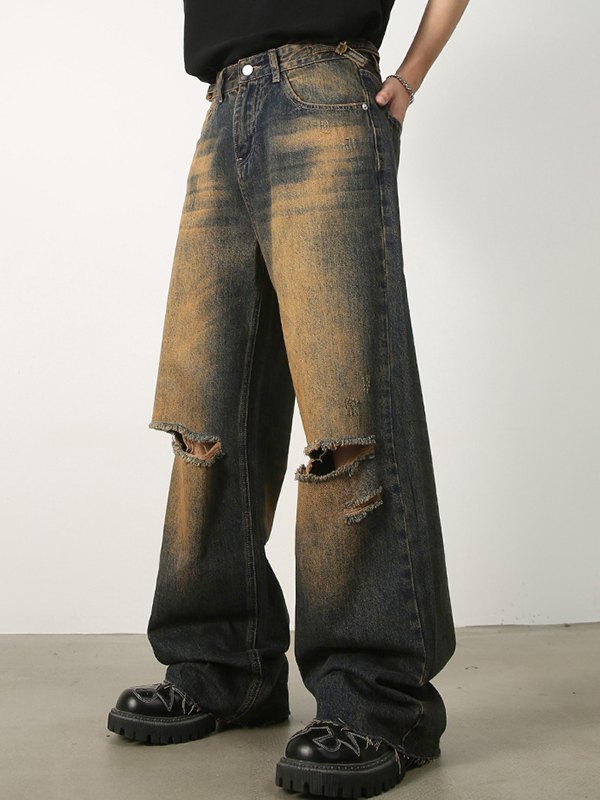 Vintage Rust Double Ripped Loose Jeans-3