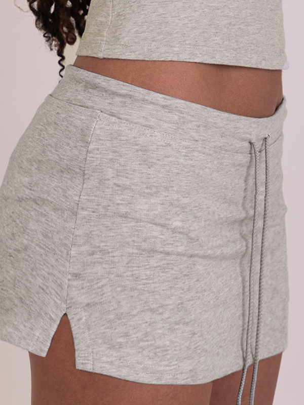 Einfarbige Miniröcke mit Kordelzug und Schlitz-1