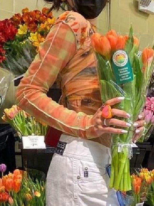 Langärmliges Crop-Top mit Anime-Print-4