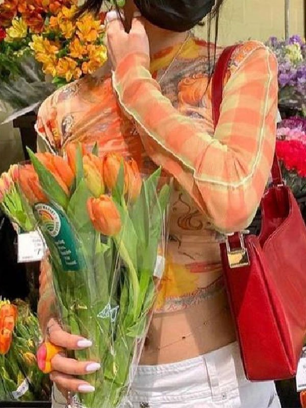 Langärmliges Crop-Top mit Anime-Print-2