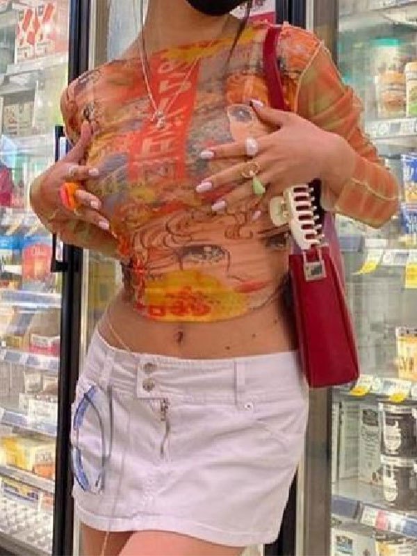 Langärmliges Crop-Top mit Anime-Print-3