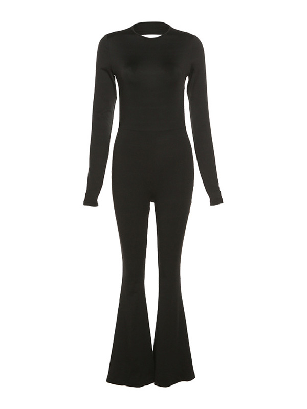 Rückenfreier Langarm-Jumpsuit mit ausgestelltem Bein-8