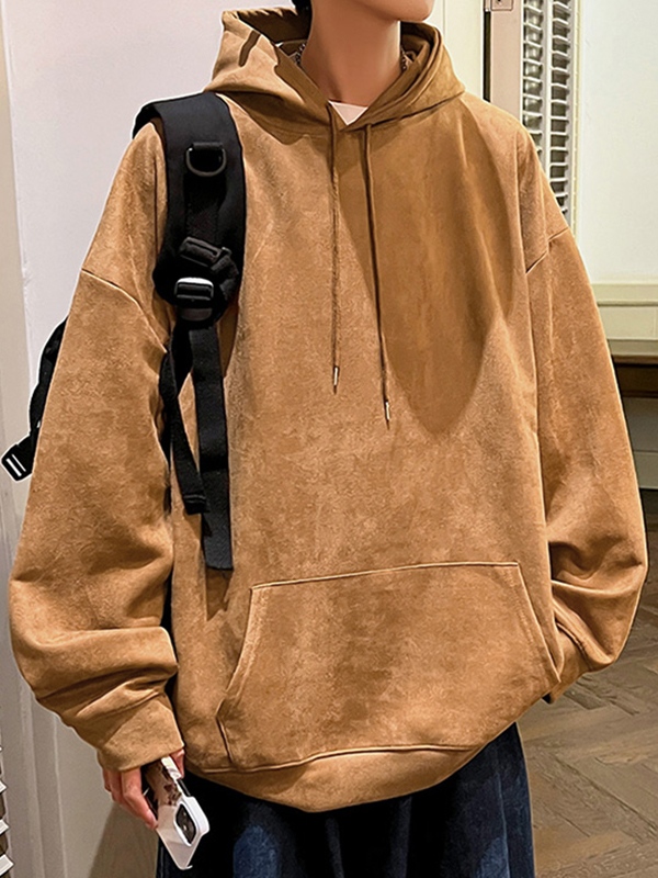 Einfarbiger, übergroßer Kapuzenpullover mit Kordelzug für Herren-3