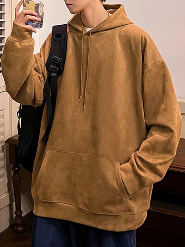 Einfarbiger, übergroßer Kapuzenpullover mit Kordelzug für Herren-4
