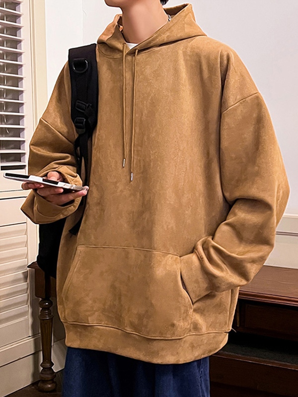 Einfarbiger, übergroßer Kapuzenpullover mit Kordelzug für Herren-2