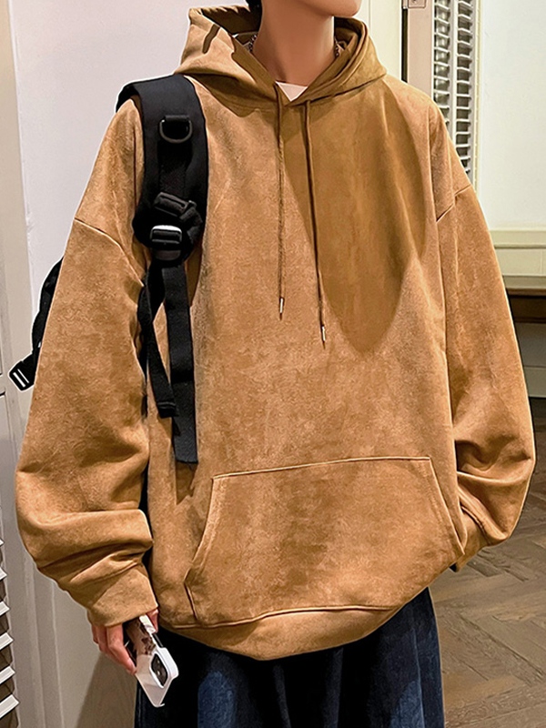 Einfarbiger, übergroßer Kapuzenpullover mit Kordelzug für Herren-1