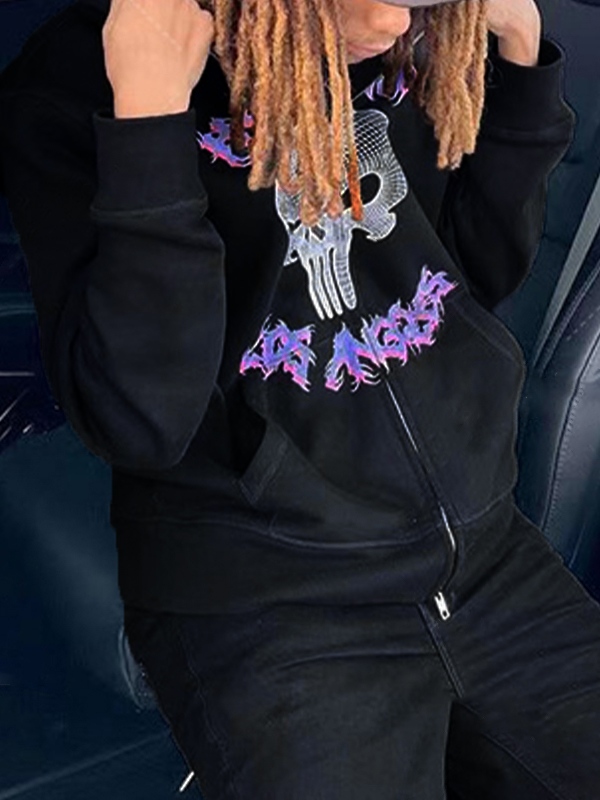 Übergroßer Kapuzenpullover mit Rock-Skull-Print für Herren-1