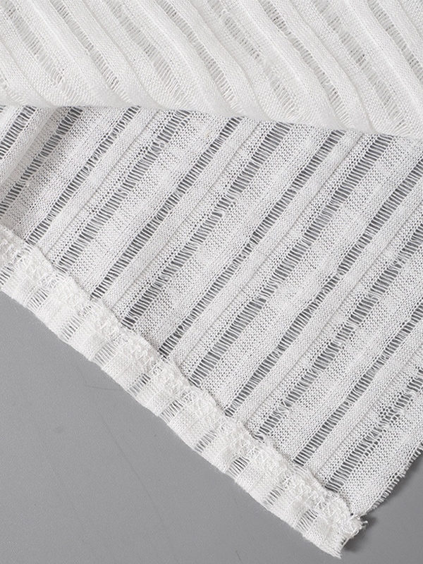 Schulterfreies Patchwork-Langarm-T-Shirt mit unregelmäßigem Saum-7