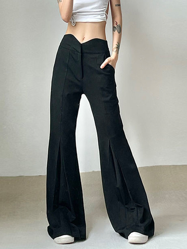 Hose mit gekerbtem Bund und plissiertem, ausgestelltem Bein und hohem Bund-2