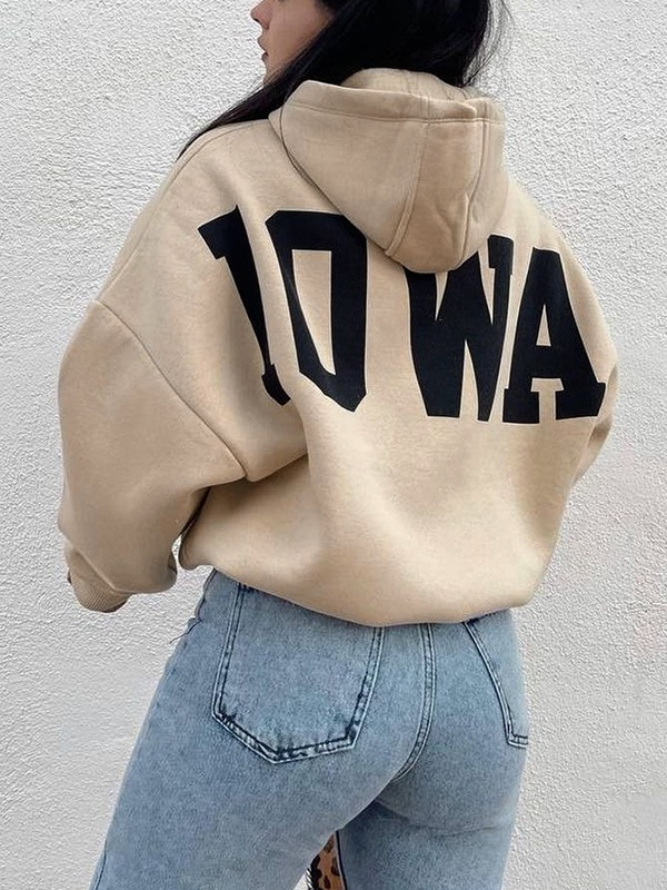 Kurzer, übergroßer Kapuzenpullover mit Buchstaben-Print-2