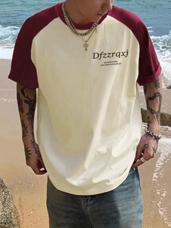 Herren-T-Shirt mit Raglanärmeln und Buchstabendruck, halbe Ärmel-2