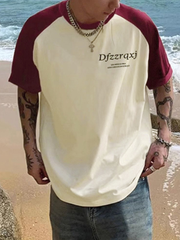 Herren-T-Shirt mit Raglanärmeln und Buchstabendruck, halbe Ärmel-1