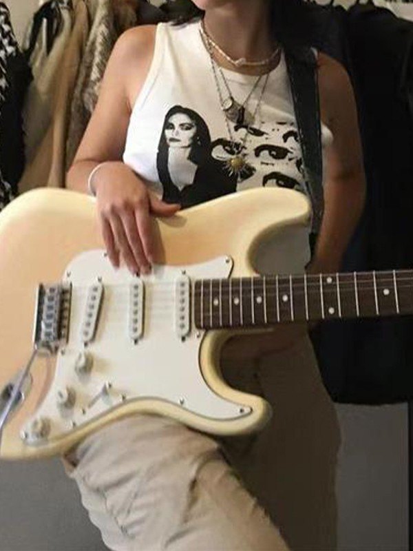 Figurbetontes Tanktop mit Augenmuster-4