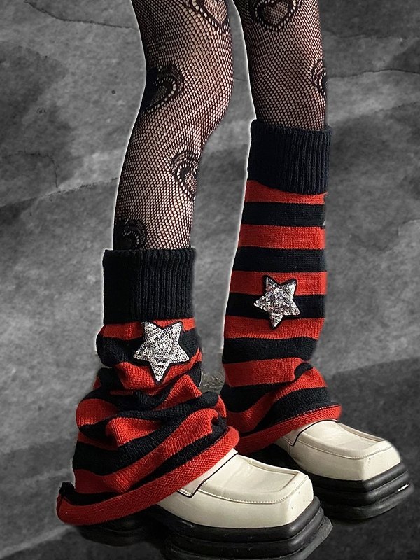 Gestreifter Beinwärmer mit Paillettenstern-2