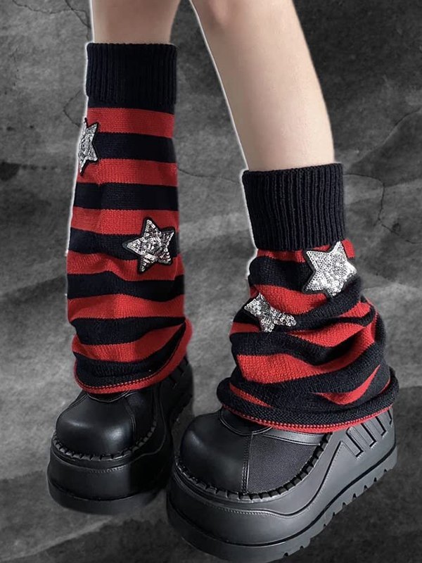 Gestreifter Beinwärmer mit Paillettenstern-3