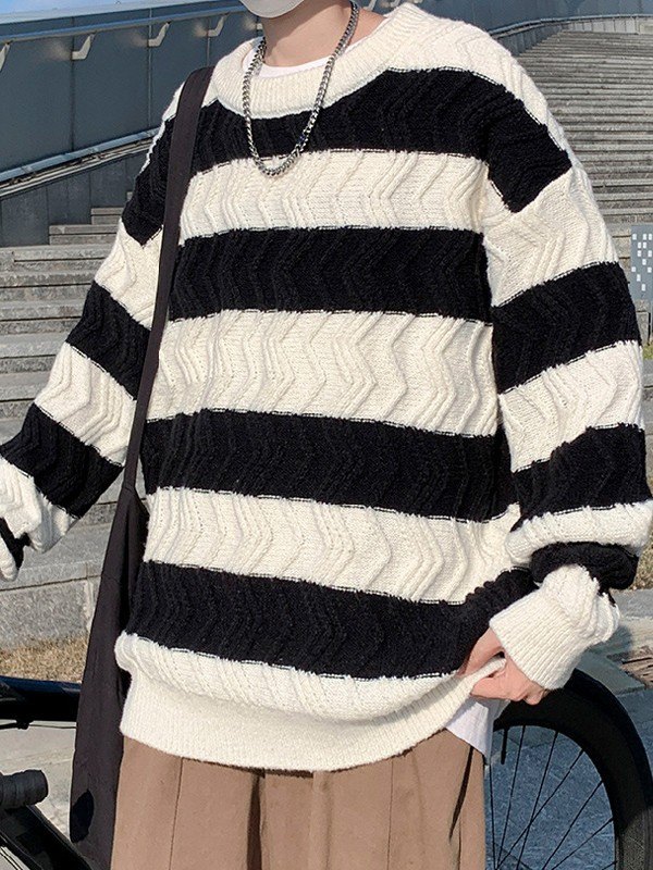 Strukturierter gestreifter Pullover für Herren-2